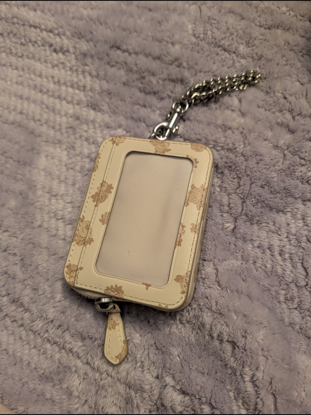 Coach Cream Floral Card Case with Keychain Clip - Picture 2 of 3